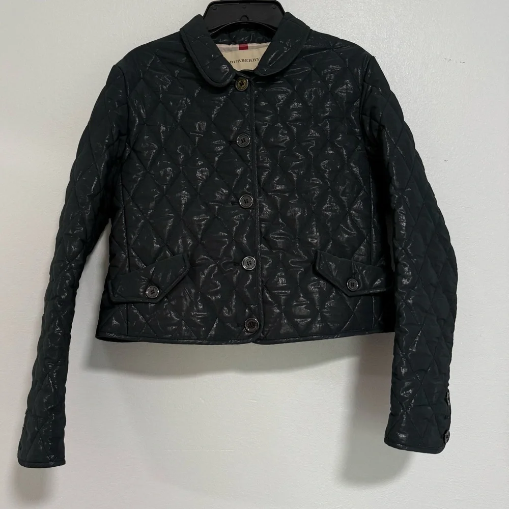 Burberry London Girls Navy Quilted Jacket Size 14Y Nova Check Lined Coat